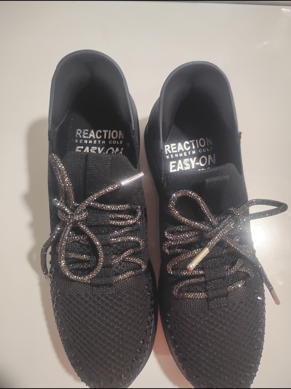 Kenneth Cole Black Knit Slip-On Sneakers with Metallic Accents